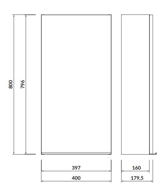 Cersanit zafka wisząca VIRGO 40 biała, czarny uchwyt. S522-036 rys. tech. BudoHurt Łódź.png