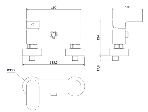 Cersanit Bateria natryskowa ścienna CREA nikiel. S951-324 rys. tech. BudoHurt Łódź.png