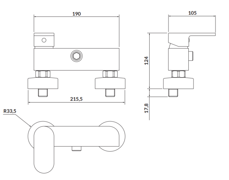Cersanit Bateria natryskowa ścienna CREA czarna. S951-321 rys. tech. BudoHurt Łódź.png