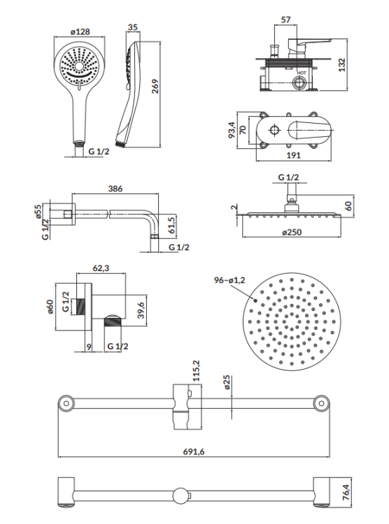 Cersanit Set B256 zestaw podtynkowy MODUO chrom, z baterią wannowo-natryskową. S952-011 rys. tech. BudoHurt Łódź.png