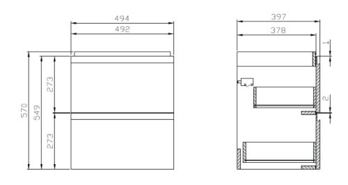 Cersanit Szafka podumywalkowa MODUO 50 biała. S929-012  rys. tech. BudoHurt Łódź.png