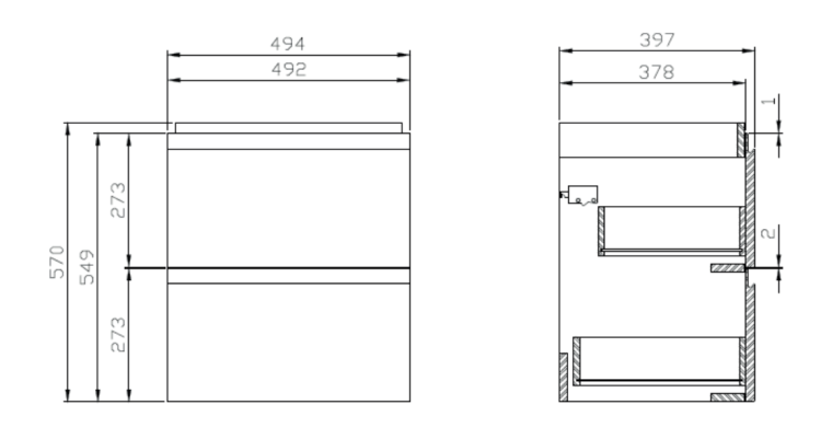 Cersanit Szafka podumywalkowa MODUO 50 biała. S929-012  rys. tech. BudoHurt Łódź.png