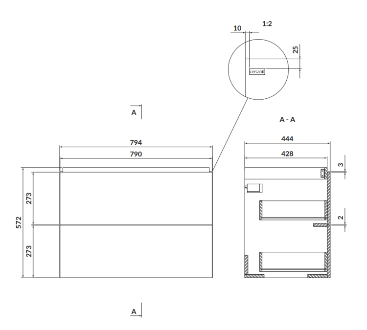 Cersanit Szafka podumywalkowa LARGA 80 - biała. S932-073  rys. tech. BudoHurt Łódź.png