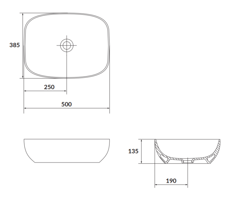 Cersanit Umywalka nablatowa LARGA prostokątna 50x38 - antracyt mat. K677-013 rys. tech. BudoHurt Łódź.png