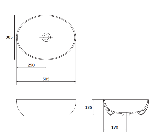 Cersanit umywalka nablatowa LARGA elipsa 50x38 - antracyt mat. K677-014  rys. tech. BudoHurt Łódź.png