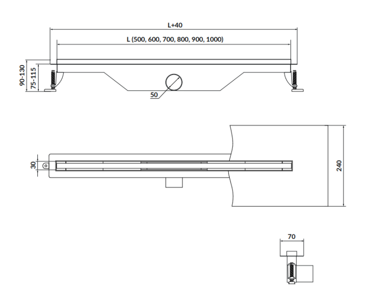 Cersanit odpływ liniowy Slim TAKO 70 cm stal S907-013 rys. tech. BudoHurt Łódź.png