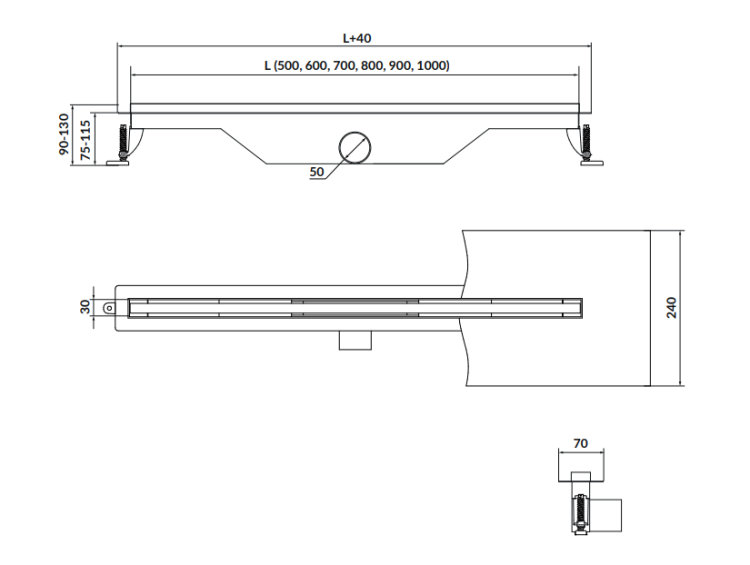 Cersanit odpływ liniowy Slim TAKO 90 cm stal S907-015  rys. tech. BudoHurt Łódź.png
