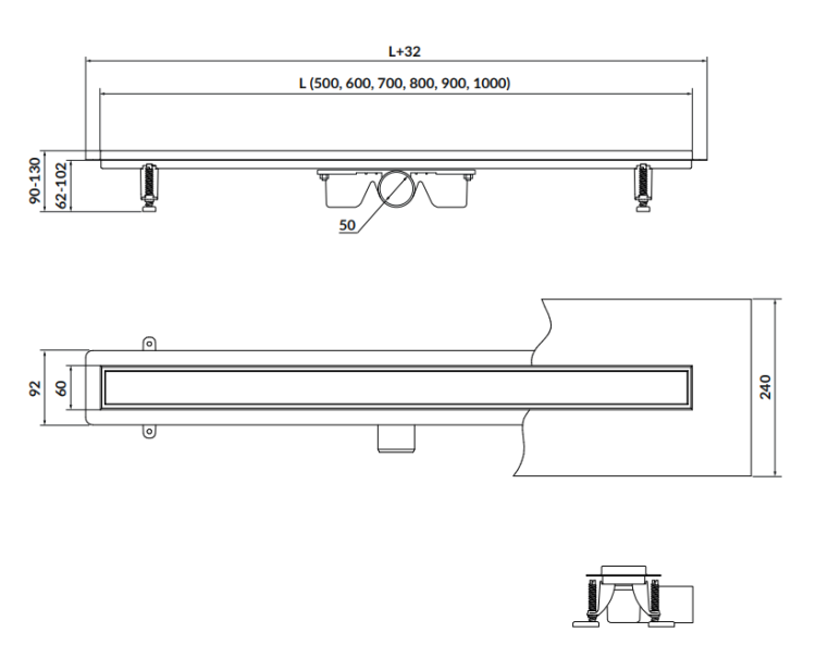 Cersanit odpływ liniowy z rusztem dwustronnym TAKO czarny rys. tech. BudoHurt Łódź.png