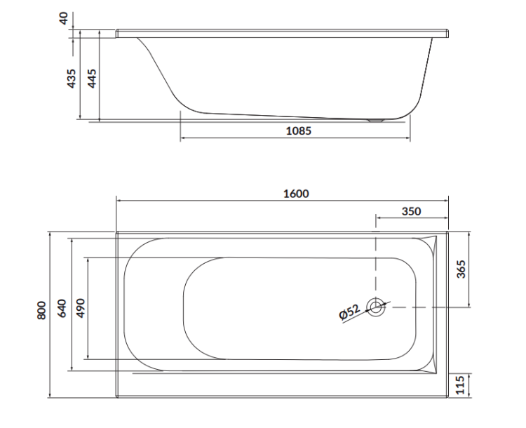 Cersanit Wanna Prostokątna Smart Lewa 160x80. S301-119 rys. tech. BudoHurt Łódź.png