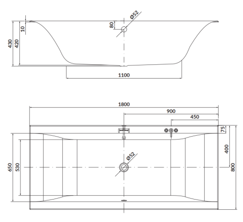 Cersanit Wanna Prostokątna Larga 180x80. S301-306  rys. tech. BudoHurt Łódź.png