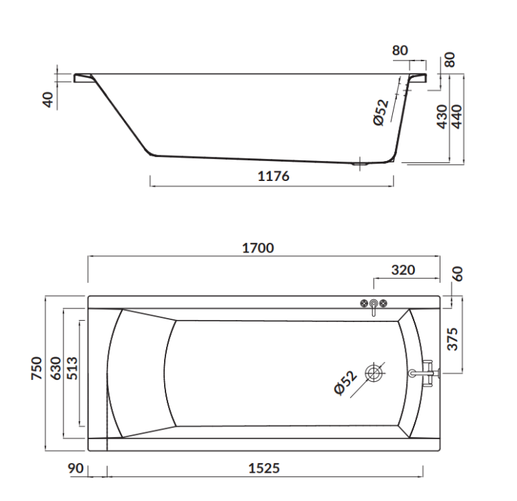 Cersanit Wanna Prostokątna Korat 170x75. S301-294  rys. tech. BudoHurt Łódź.png