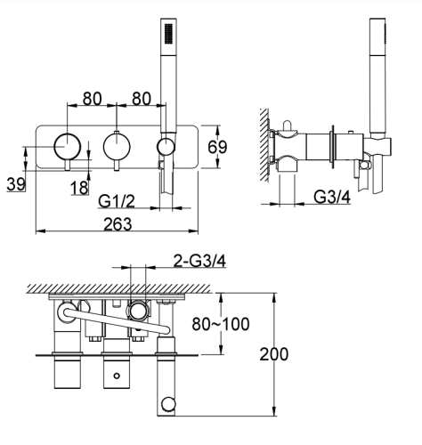 Kohlman AXEL BLACK Podtynkowa bateria wannowa QW265AB rys. tech. BudoHurt Łódź.png