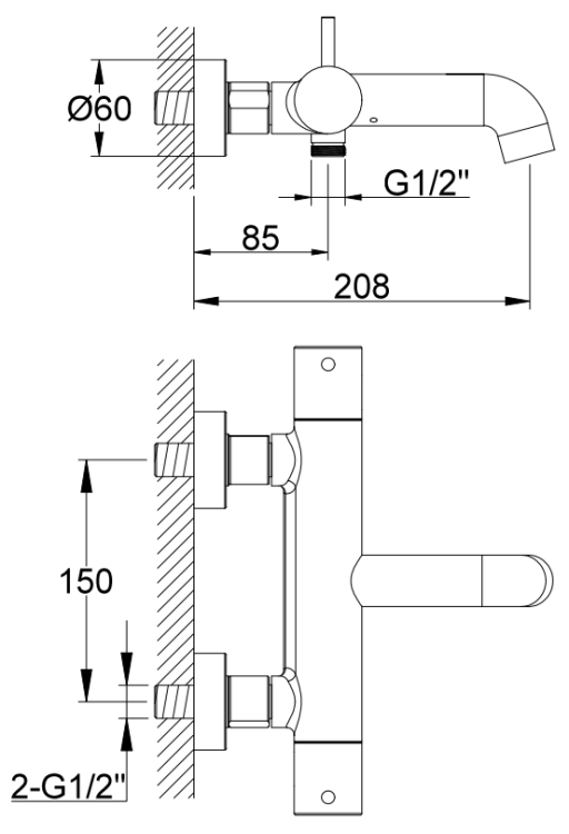 Kohlman AXEL BLACK Bateria wannowo-prysznicowa termostatyczna QW710AB rys. tech. BudoHurt Łódź.png