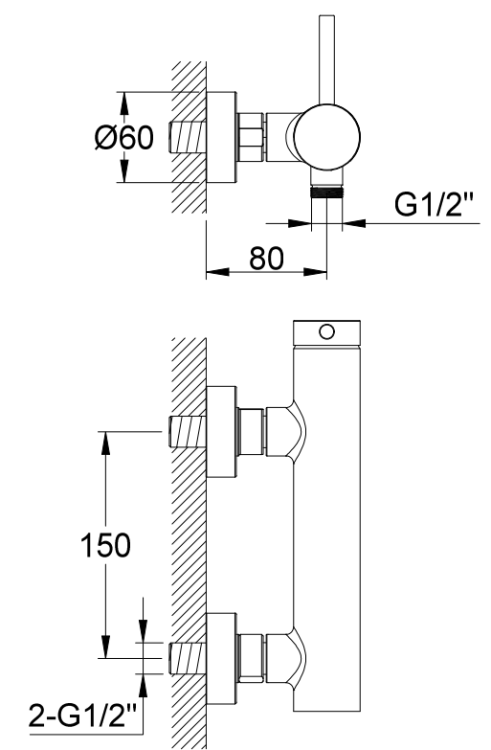 Kohlman AXEL BLACK Bateria prysznicowa natynkowa QW120AB rys. tech. BudoHurt Łódź.png