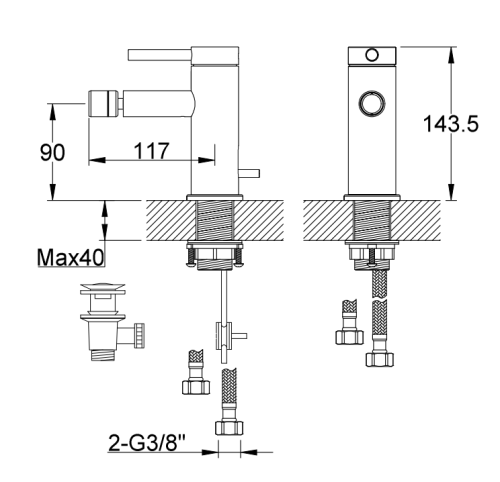 Kohlman AXEL BLACK 1-otworowa bateria bidetowa QB130AB   rys. tech. BudoHurt Łódź.png