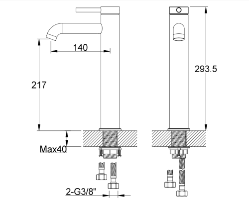 Kohlman AXEL BLACK 1-otworowa bateria umywalkowa - wersja wysoka QB170AB  rys. tech. BudoHurt Łódź.png