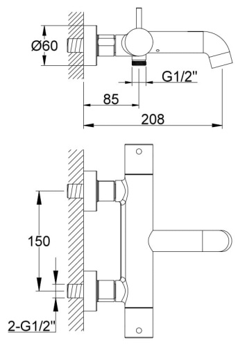 Kohlman AXEL Natynkowa bateria wannowo-prysznicowa termostatyczna QW710A rys. tech. BudoHurt Łódź.png