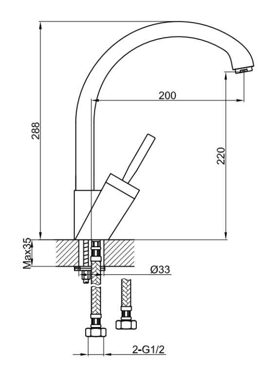 Kohlman MAXIMA 1-otworowa bateria umywalkowa z obrotową wylewką QB156M rys. tech. BudoHurt Łódź.png