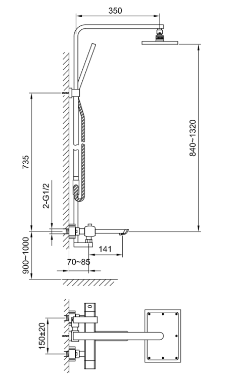 Kohlman FOXAL Zestaw wannowo-prysznicowy z baterią termostatyczną QW274F rys. tech. BudoHurt Łódź.png