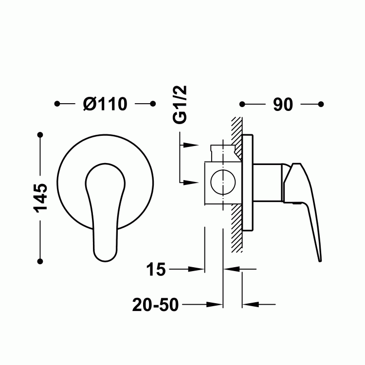 Base-Tres Plus Jednouchwytowa bateria podtynkowa  (1-drożna) chrom. 21617701 rys. tech. BudoHurt.com Łódź.jpg