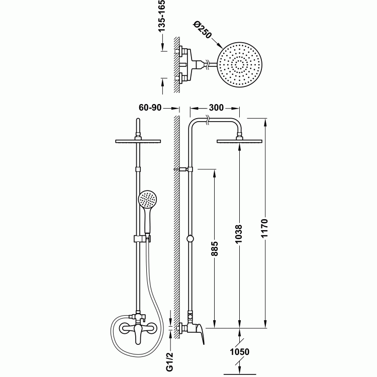 Base-Tres Plus Kolumna prysznicowa chrom. 21619110  rys. tech. BudoHurt.com Łódź.jpg