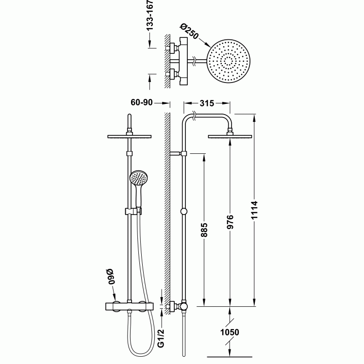 Base-Tres Plus Zestaw termostatyczny natryskowy z deszczownicą 25 cm chrom. 21639301  rys. tech. BudoHurt.com Łódź.jpg
