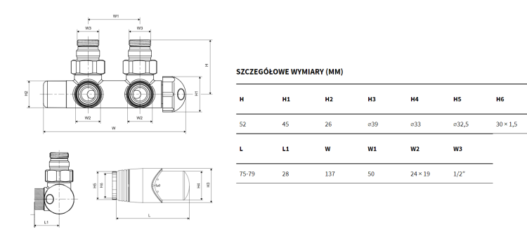 EXCELLENT Volaro 2.0 Zestaw Termo 50 Lewy Biały. GREX.VO2.50L.WH rys. tech. BudoHurt Łódź.png
