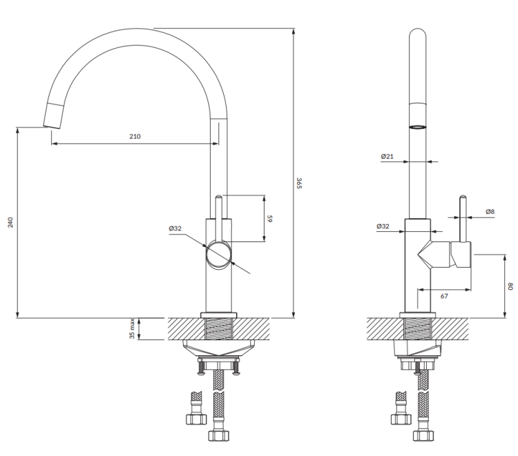 Omnires Y bateria kuchenna złoto szczotkowane. Y1251GLB rys. tech. BudoHurt Łódź.png