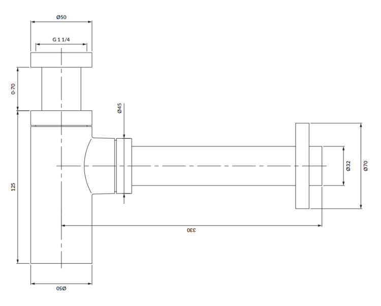 Omnires syfon umywalkowy ozdobny złoto szczotkowane. A186GLB  rys. tech. BudoHurt Łódź.png