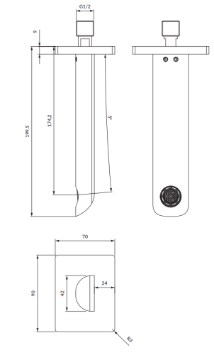 Omnires SACRAMENTO wylewka wannowa, czarny czarny . WDSACRAMENTOBL  rys. tech. BudoHurt Łódź.png