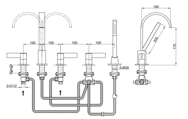 Kohlman DEXAME Podtynkowa bateria umywalkowa  QB242D rys. tech. BudoHurt Łódź.png