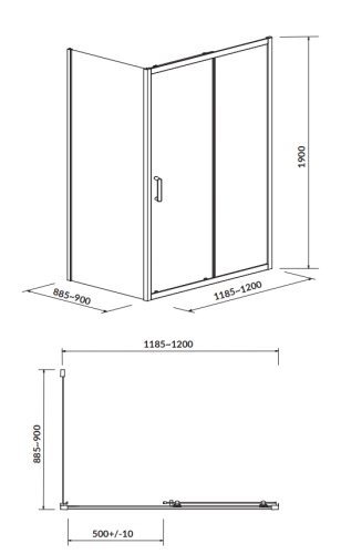 Cersanit Kabina prysznicowa Arteco przesuwna 120x90x190 szkło transparentne. S157-012 rys. tech. BudoHurt Łódź.png