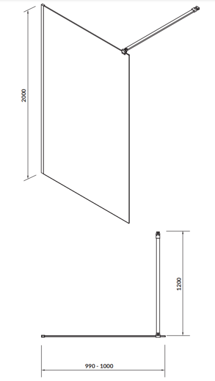 Cersanit Kabina Prysznicowa Walk-In Mille Chrom 100x200 Szkło Transparentne. S161-001  rys. tech. BudoHurt Łódź.png