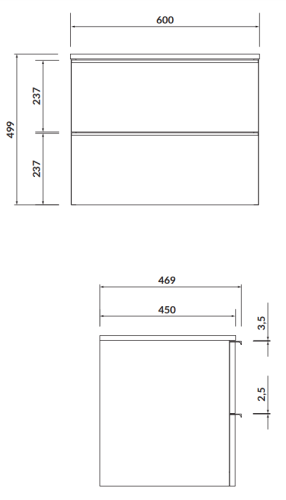 Cersanit Szafka z blatem Virgo 60 biała, czarny uchwyt. S522-019  rys. tech. BudoHurt Łódź.png