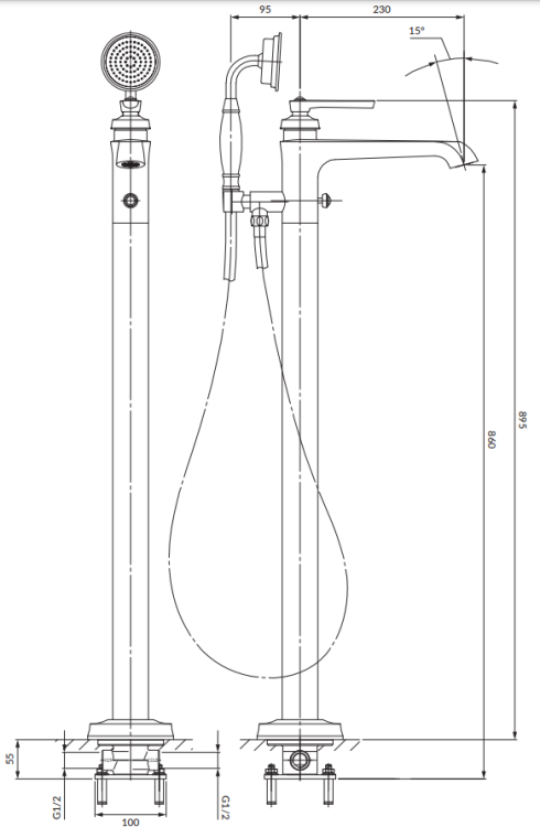 Omnires ARMANCE bateria wannowa wolnostojąca miedź antyczna. AM5233ORB  rys. tech. BudoHurt Łódź.png
