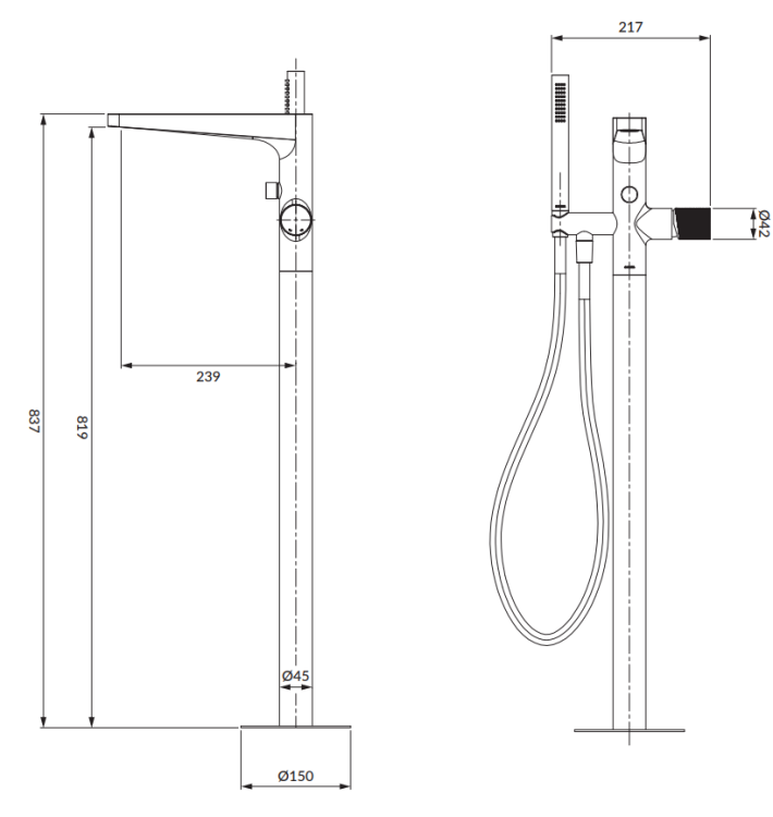 Omnires CONTOUR bateria wannowa wolnostojąca  złoto szczotkowane. CT8033GLB  rys. tech. BudoHurt Łódź.png