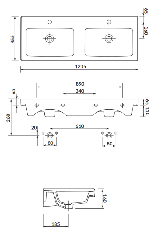 Cersanit Umywalka Meblowa Crea 120 Box. K673-006 rys. tech. BudoHurt Łódź.png