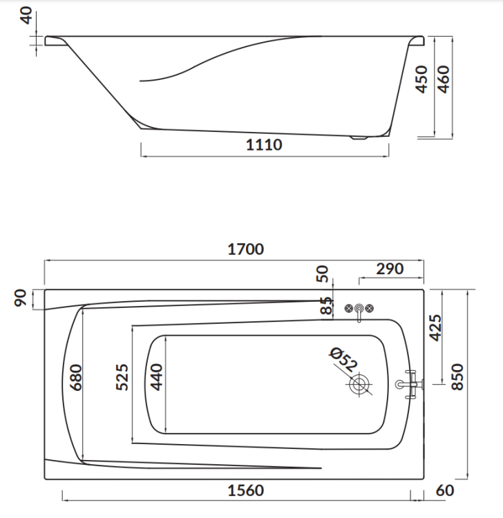 Cersanit Wanna Prostokątna Zen 170x85 Cw. S301-128 rys. tech. BudoHurt Łódź.png