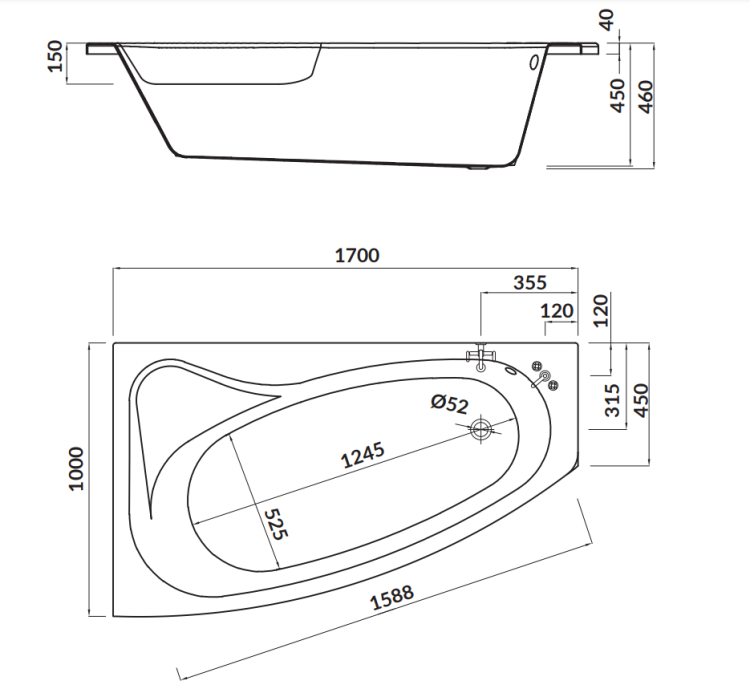 Cersanit Wanna Asymetryczna Sicilia New Lewa 170x100 Cw. S301-097  rys. tech. BudoHurt Łódź.png