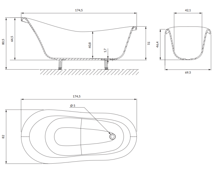 Omnires ATENA COMFORT M+ wanna wolnostojąca 175 x 82 cm biały czarny połysk. ATENA174BCP rys. tech. BudoHurt Łódź.png