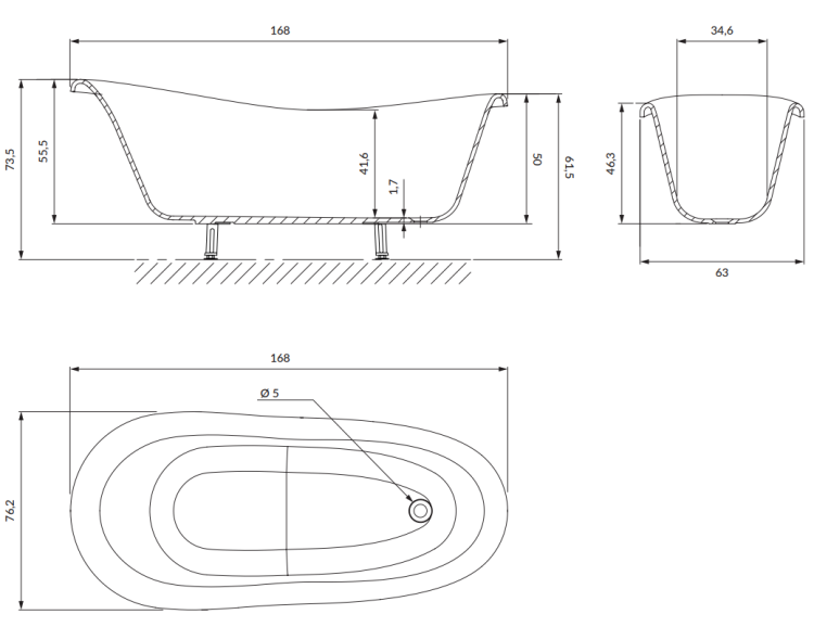 Omnires ATENA COMFORT M+ wanna wolnostojąca 168 x 76 cm biały czarny połysk. ATENA168BCP rys. tech. BudoHurt Łódź.png