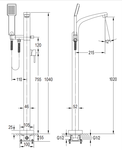 Omnires DARLING bateria wannowa wolnostojąca chrom. DA5033CR rys. tech. BudoHurt Łódź.png