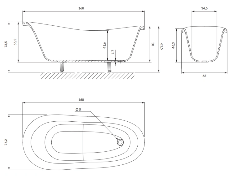 Omnires ATENA COMFORT M+ wanna wolnostojąca 168 x 76 cm biały połysk. ATENA168BP rys. tech. BudoHurt Łódź.png