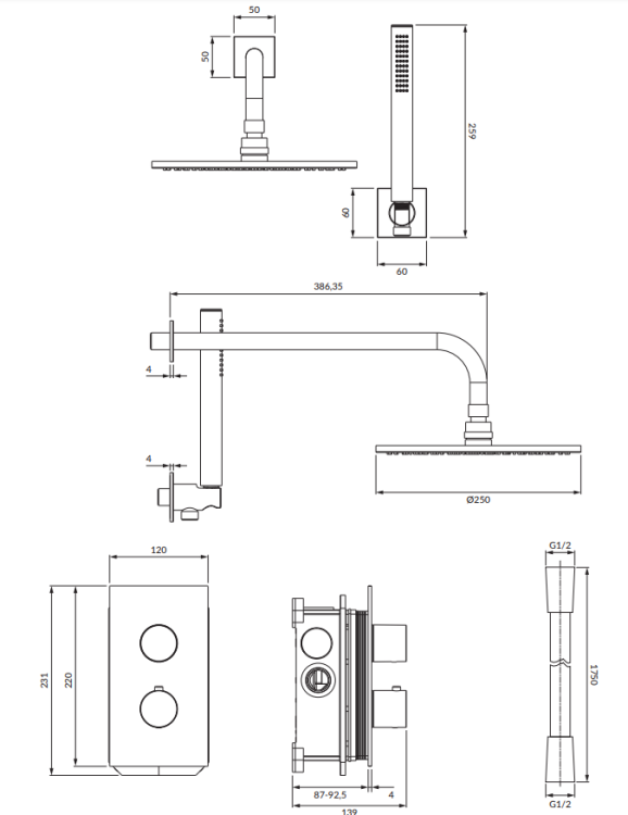 Omnires CONTOUR termostatyczny system prysznicowy podtynkowy  antracyt. SYSCT11AT  rys. tech. BudoHurt Łódź.png