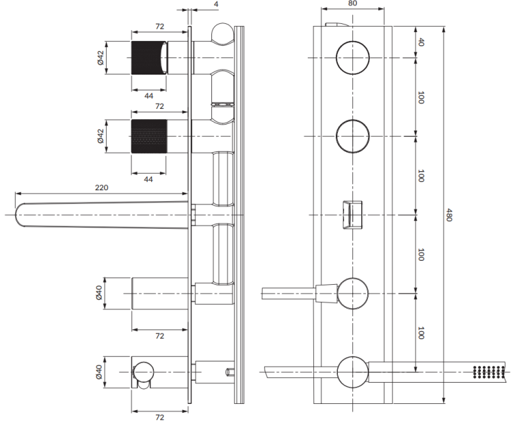 Omnires CONTOUR bateria wannowa 5-otworowa, podtynkowa antracyt. CT80371AT rys. tech. BudoHurt Łódź.png