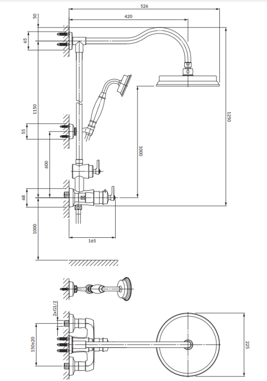 Omnires ARMANCE termostatyczny system prysznicowy natynkowy złoty. AM5244 6GL rys. tech. BudoHurt Łódź.png