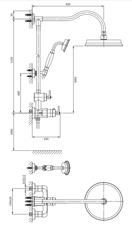 Omnires ARMANCE termostatyczny system prysznicowy natynkowy miedź antyczna. AM5244 6ORB BudoHurt Łódź.png