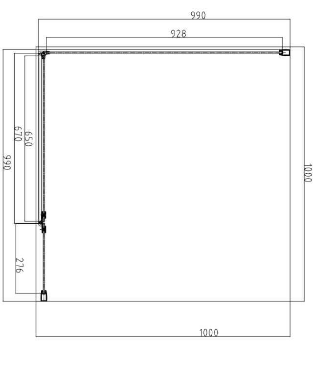 Omnires MANHATTAN kabina prysznicowa kwadratowa z drzwiami uchylnymi, 100 x 100 cm czarny mat . MH1010BLTR  rys. tech. BudoHurt Łódź.png