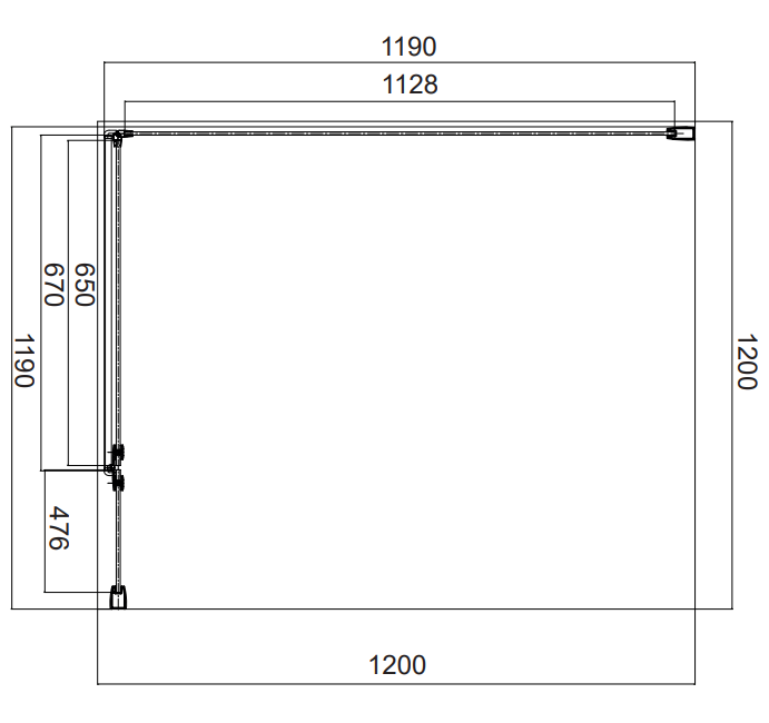 Omnires MANHATTAN kabina prysznicowa kwadratowa z drzwiami uchylnymi, 120 x 120 cm chrom MH1212CRTR rys. tech. BudoHurt Łódź.png