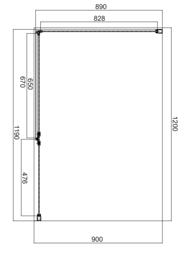 Omnires MANHATTAN kabina prysznicowa prostokątna z drzwiami uchylnymi, 120 x 90 cm   czarny mat transp. MH1290BLTR rys. tech. BudoHurt Łódź.png